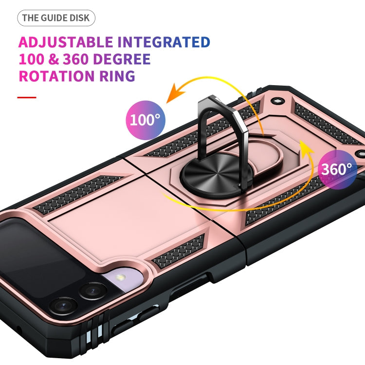 For Samsung Galaxy Z Flip3 5G Folding Shockproof TPU + PC Protective Case with 360 Degree Rotating Holder(Rose Gold)