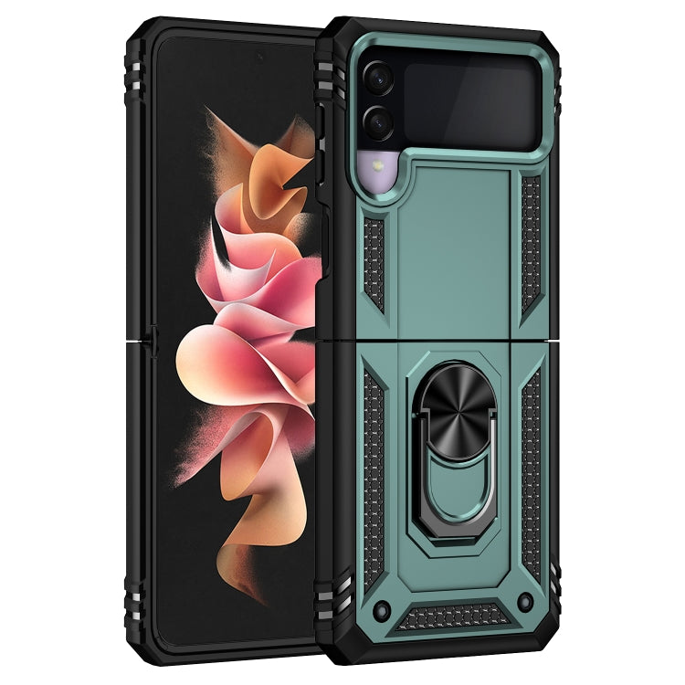 For Samsung Galaxy Z Flip3 5G Folding Shockproof TPU + PC Protective Case with 360 Degree Rotating Holder(Dark Green)