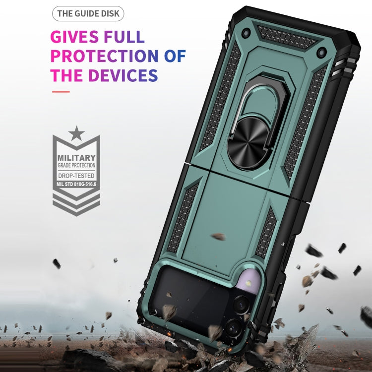 For Samsung Galaxy Z Flip3 5G Folding Shockproof TPU + PC Protective Case with 360 Degree Rotating Holder(Dark Green)