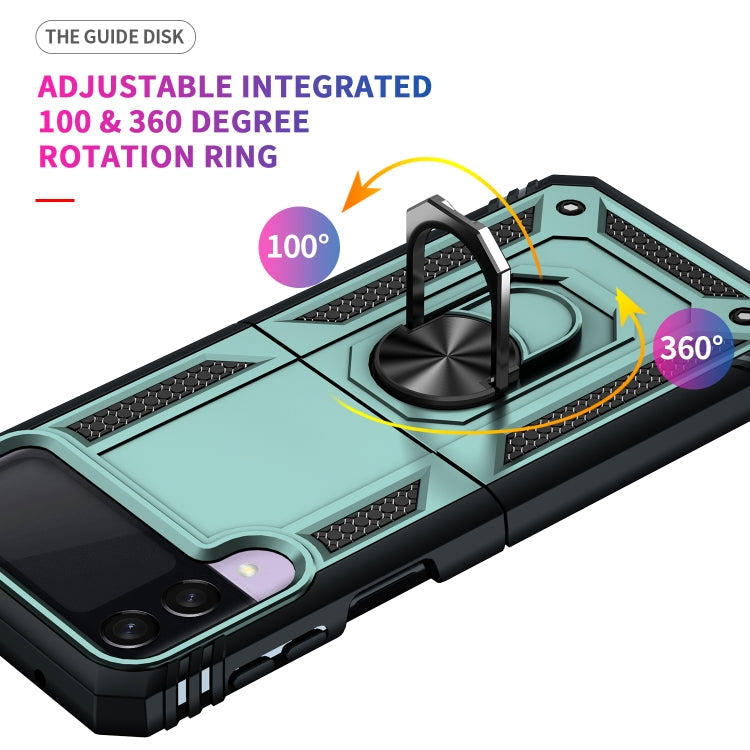For Samsung Galaxy Z Flip3 5G Folding Shockproof TPU + PC Protective Case with 360 Degree Rotating Holder(Dark Green)