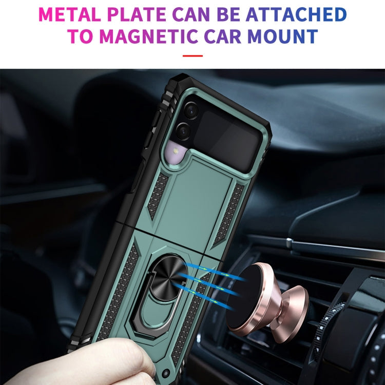 For Samsung Galaxy Z Flip3 5G Folding Shockproof TPU + PC Protective Case with 360 Degree Rotating Holder(Dark Green)