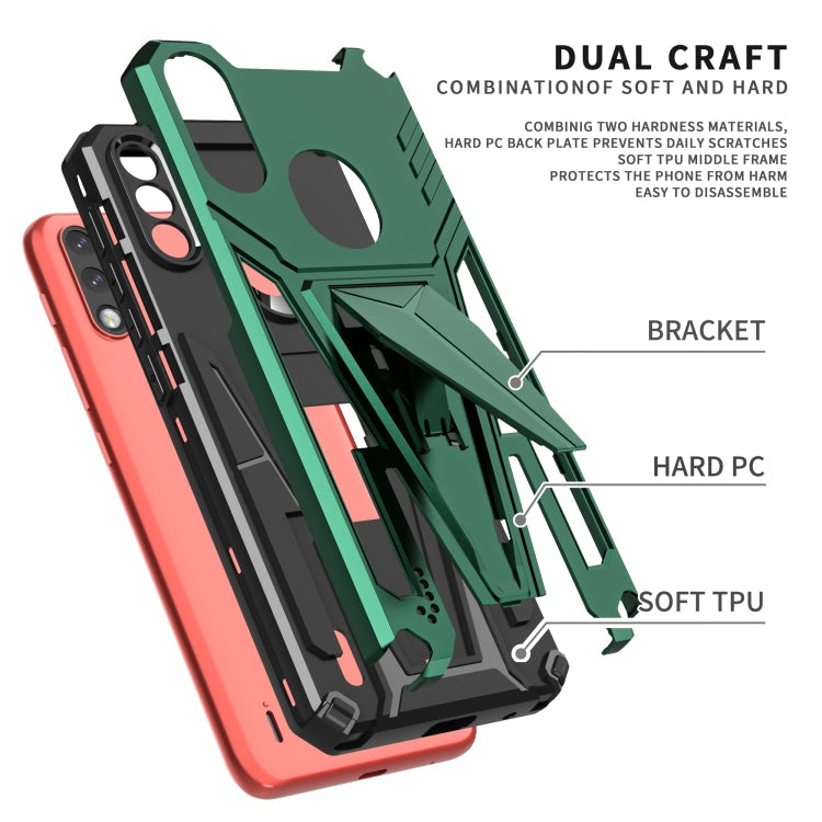 For Motorola Moto G / E7 Power 2021 Super V Armor PC + TPU Shockproof Case with Invisible Holder(Dark Green)