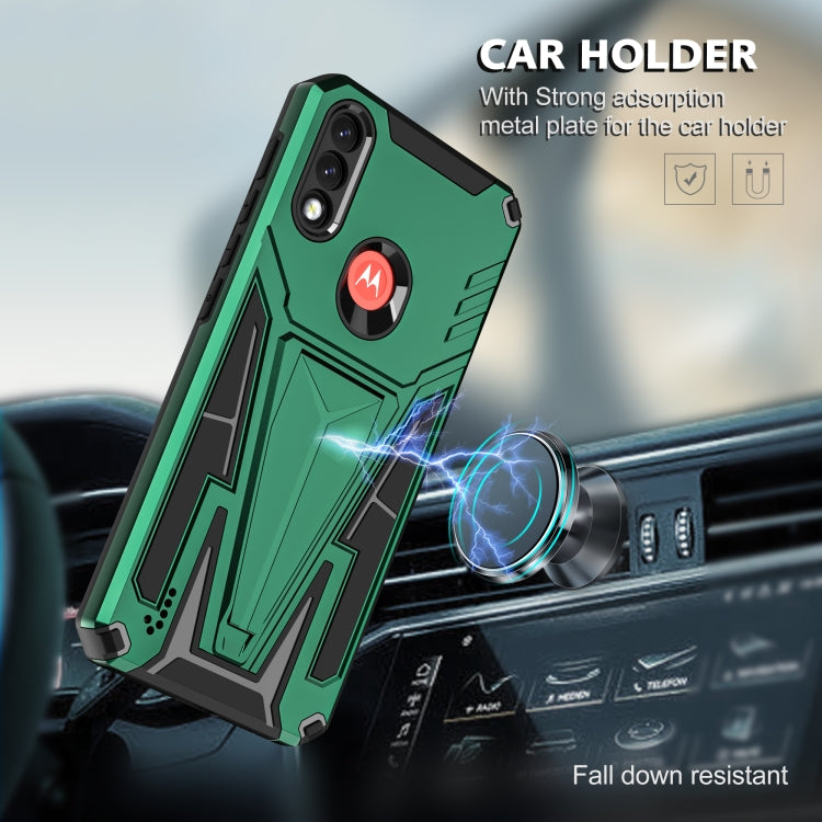 For Motorola Moto G / E7 Power 2021 Super V Armor PC + TPU Shockproof Case with Invisible Holder(Dark Green)