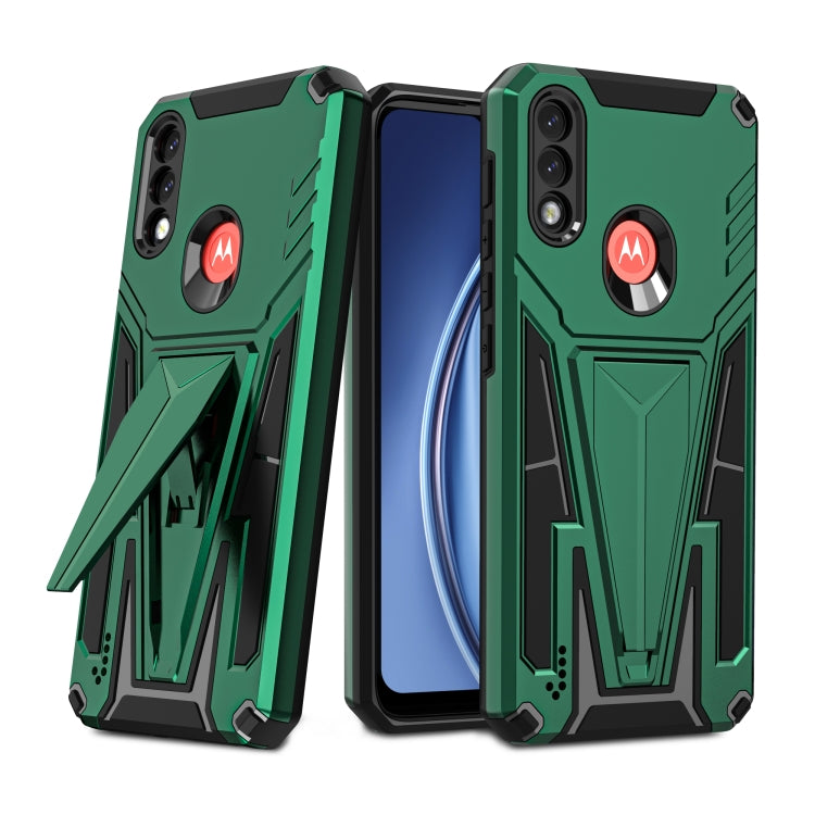 For Motorola Moto G / E7 Power 2021 Super V Armor PC + TPU Shockproof Case with Invisible Holder(Dark Green)