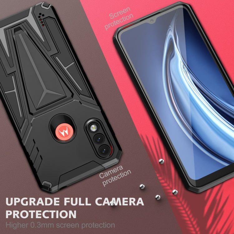 For Motorola Moto G / E7 Power 2021 Super V Armor PC + TPU Shockproof Case with Invisible Holder(Black)