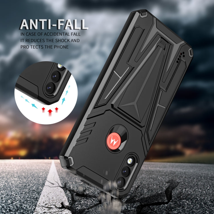 For Motorola Moto G / E7 Power 2021 Super V Armor PC + TPU Shockproof Case with Invisible Holder(Black)