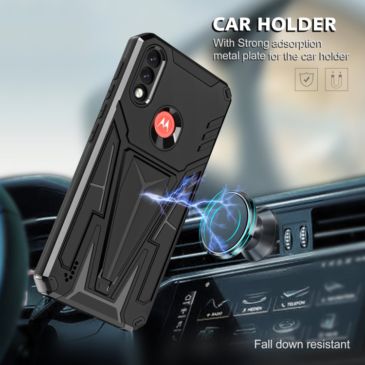 For Motorola Moto G / E7 Power 2021 Super V Armor PC + TPU Shockproof Case with Invisible Holder(Black)