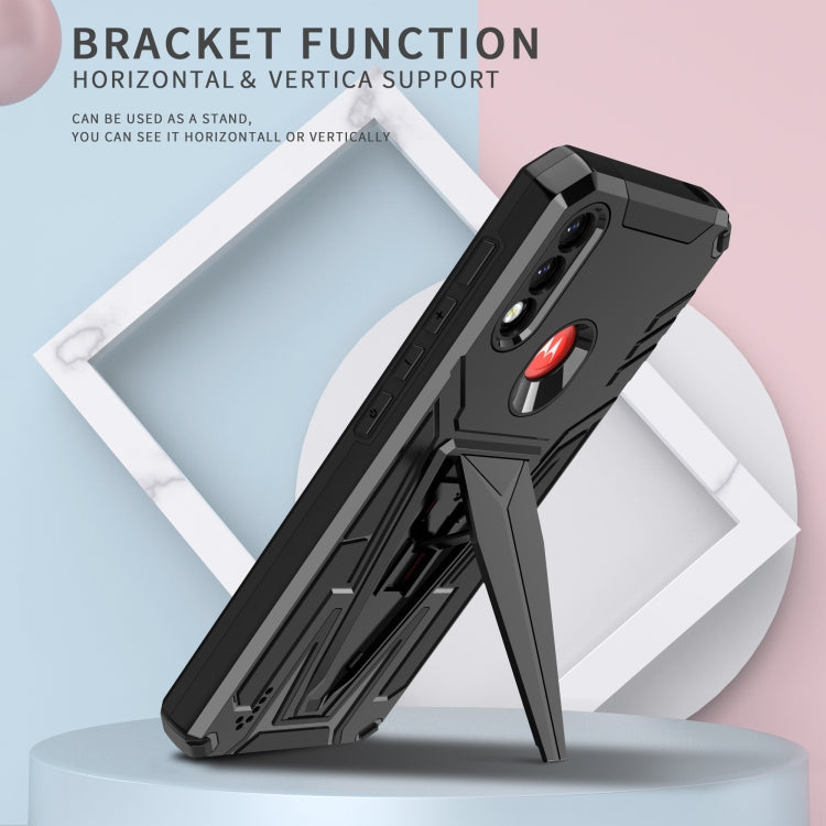 For Motorola Moto G / E7 Power 2021 Super V Armor PC + TPU Shockproof Case with Invisible Holder(Black)