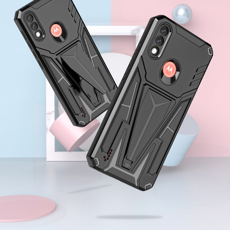 For Motorola Moto G / E7 Power 2021 Super V Armor PC + TPU Shockproof Case with Invisible Holder(Black)