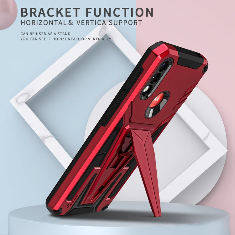 For Motorola Moto G / E7 Power 2021 Super V Armor PC + TPU Shockproof Case with Invisible Holder(Red)