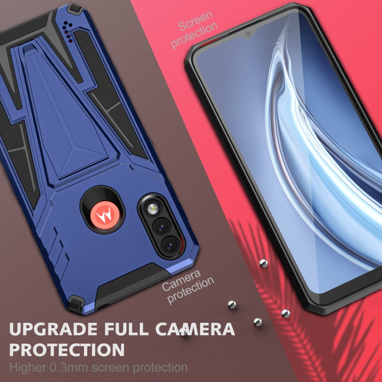 For Motorola Moto G / E7 Power 2021 Super V Armor PC + TPU Shockproof Case with Invisible Holder(Blue)