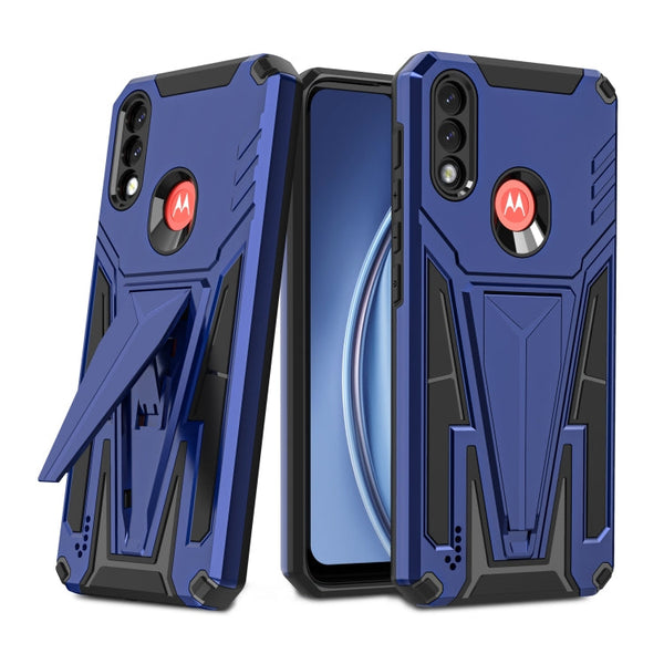 For Motorola Moto G / E7 Power 2021 Super V Armor PC + TPU Shockproof Case with Invisible Holder(Blue)