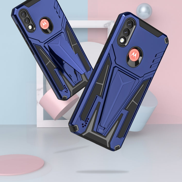 For Motorola Moto G / E7 Power 2021 Super V Armor PC + TPU Shockproof Case with Invisible Holder(Blue)