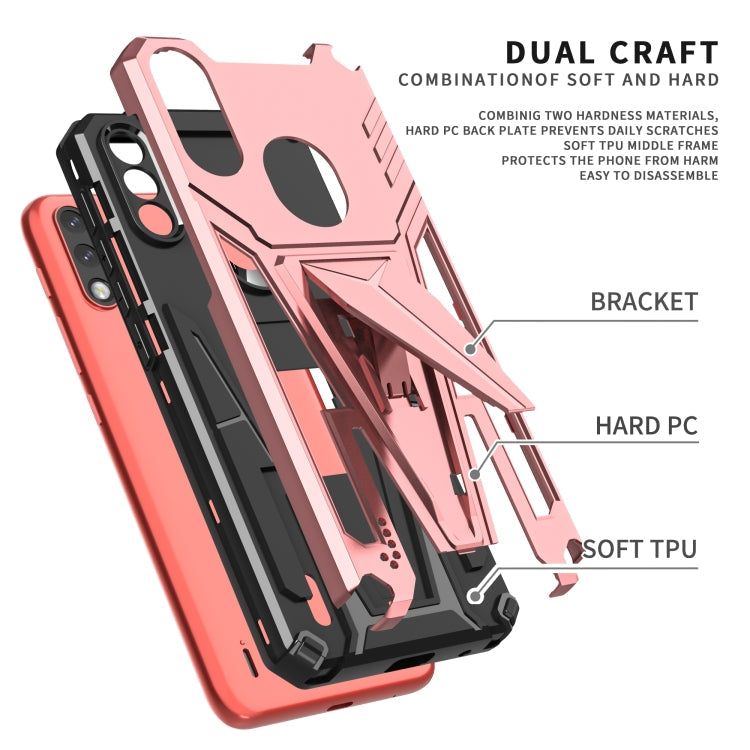 For Motorola Moto G / E7 Power 2021 Super V Armor PC + TPU Shockproof Case with Invisible Holder(Rose Gold)