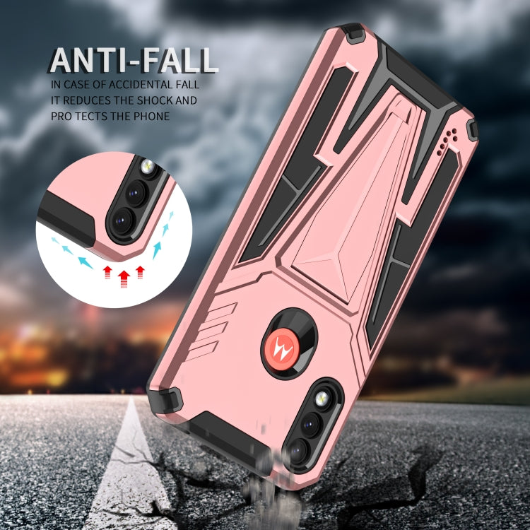 For Motorola Moto G / E7 Power 2021 Super V Armor PC + TPU Shockproof Case with Invisible Holder(Rose Gold)