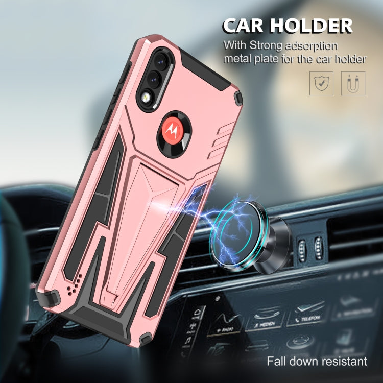 For Motorola Moto G / E7 Power 2021 Super V Armor PC + TPU Shockproof Case with Invisible Holder(Rose Gold)
