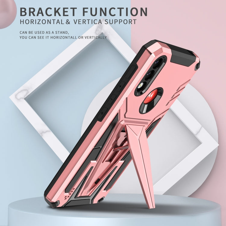 For Motorola Moto G / E7 Power 2021 Super V Armor PC + TPU Shockproof Case with Invisible Holder(Rose Gold)