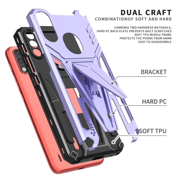 For Motorola Moto G / E7 Power 2021 Super V Armor PC + TPU Shockproof Case with Invisible Holder(Purple)