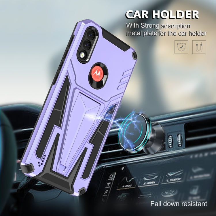 For Motorola Moto G / E7 Power 2021 Super V Armor PC + TPU Shockproof Case with Invisible Holder(Purple)