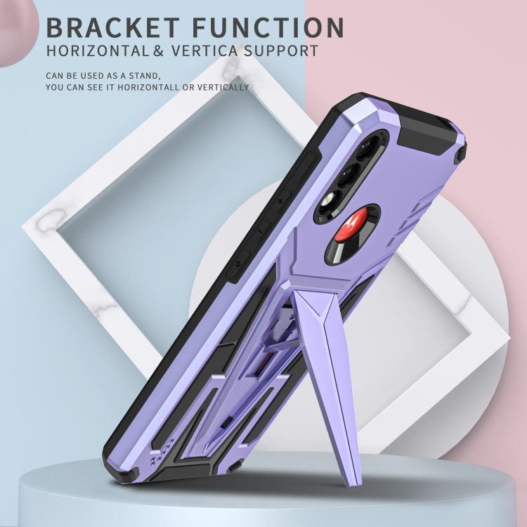 For Motorola Moto G / E7 Power 2021 Super V Armor PC + TPU Shockproof Case with Invisible Holder(Purple)
