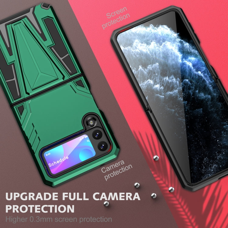 For Samsung Galaxy Z Flip3 5G Super V Armor PC + TPU Shockproof Case with Invisible Holder(Dark Green)
