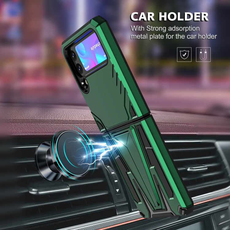 For Samsung Galaxy Z Flip3 5G Super V Armor PC + TPU Shockproof Case with Invisible Holder(Dark Green)