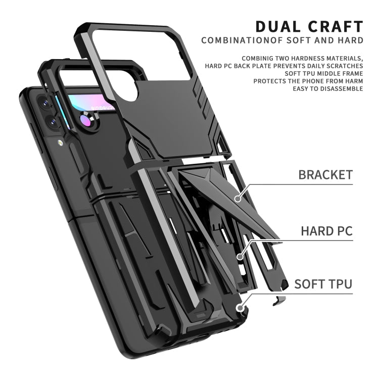 For Samsung Galaxy Z Flip3 5G Super V Armor PC + TPU Shockproof Case with Invisible Holder(Black)