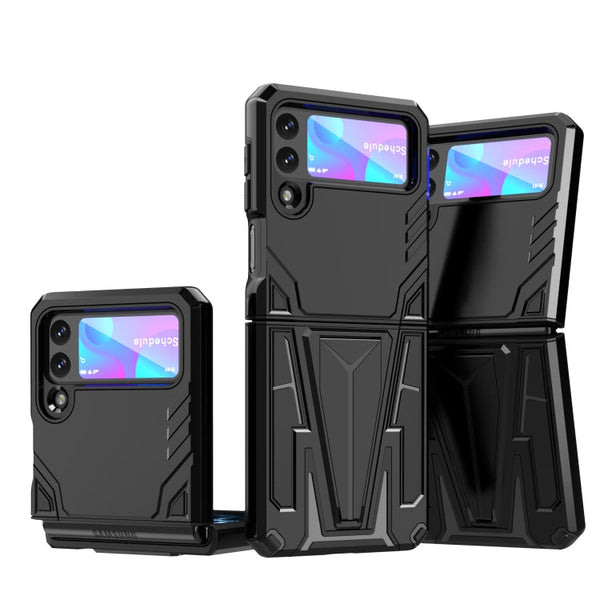 For Samsung Galaxy Z Flip3 5G Super V Armor PC + TPU Shockproof Case with Invisible Holder(Black)