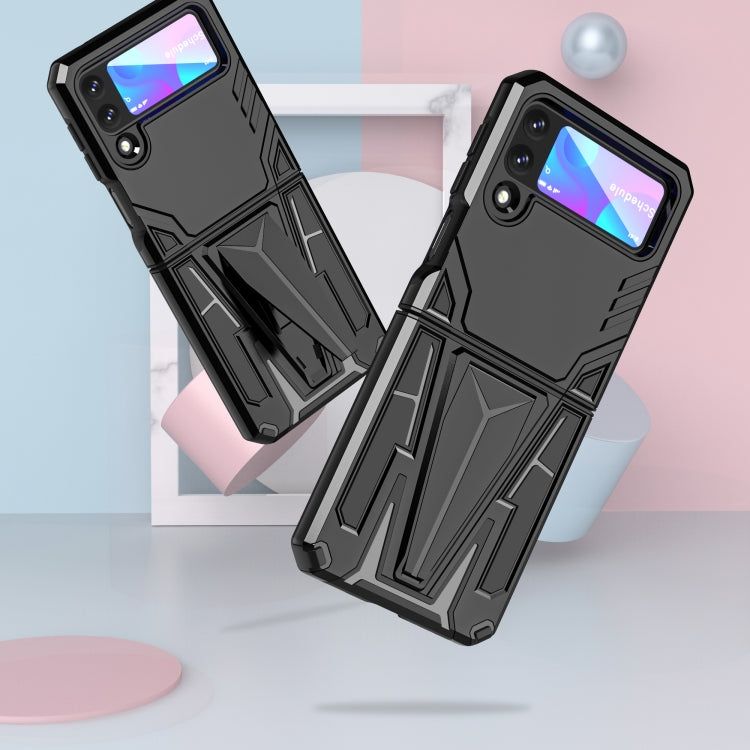 For Samsung Galaxy Z Flip3 5G Super V Armor PC + TPU Shockproof Case with Invisible Holder(Black)