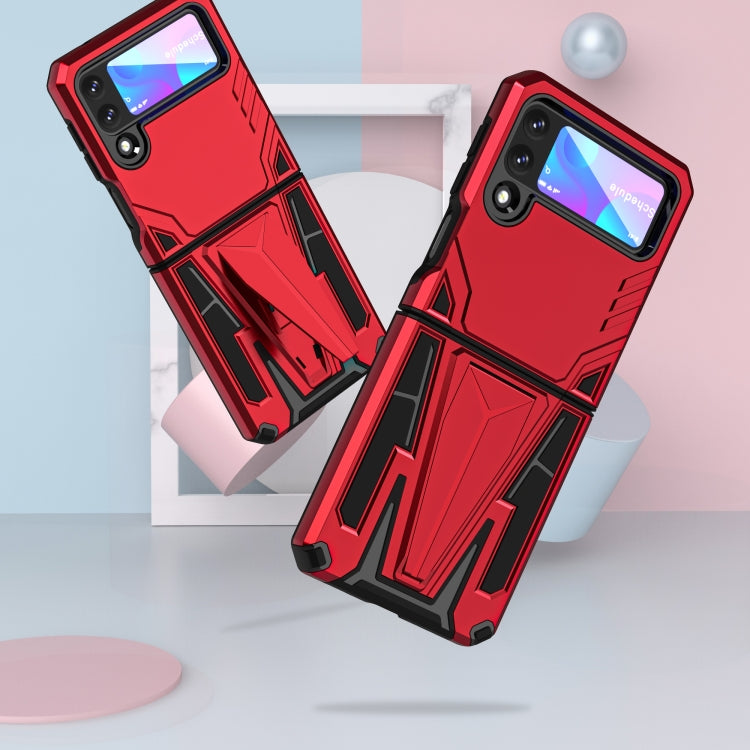 For Samsung Galaxy Z Flip3 5G Super V Armor PC + TPU Shockproof Case with Invisible Holder(Red)
