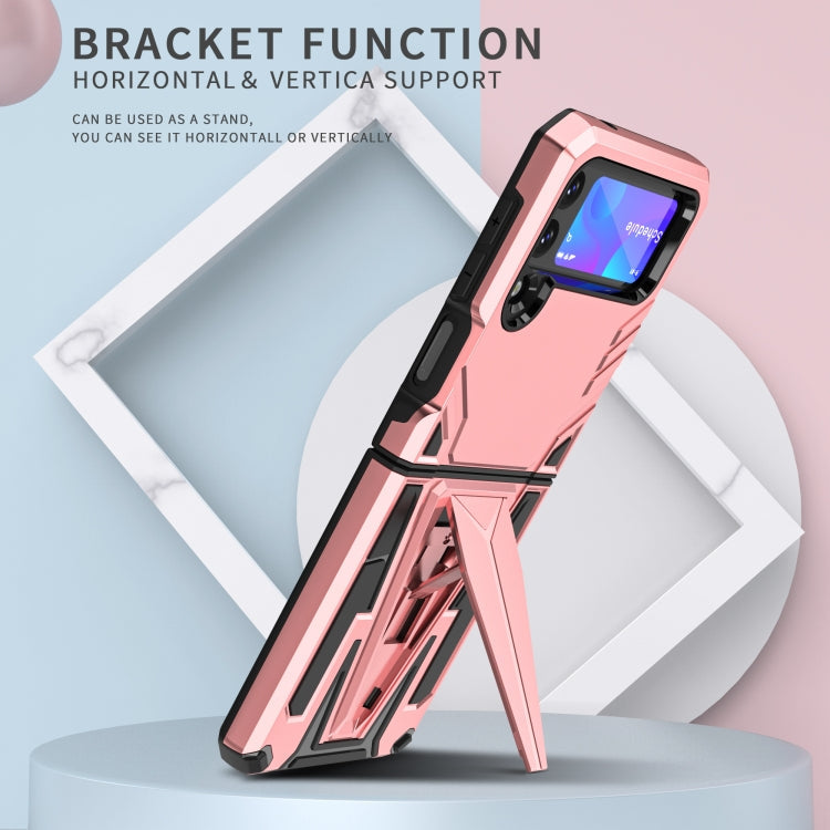 For Samsung Galaxy Z Flip3 5G Super V Armor PC + TPU Shockproof Case with Invisible Holder(Rose Gold)