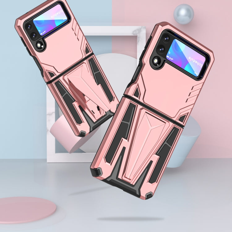 For Samsung Galaxy Z Flip3 5G Super V Armor PC + TPU Shockproof Case with Invisible Holder(Rose Gold)
