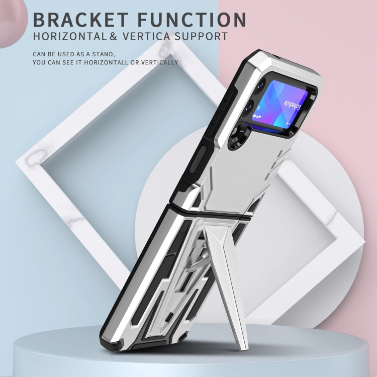For Samsung Galaxy Z Flip3 5G Super V Armor PC + TPU Shockproof Case with Invisible Holder(Silver)