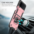 For Samsung Galaxy Z Flip3 5G Magnetic Armor Shockproof TPU + PC Folding Case with Metal Ring Holder(Rose Gold)