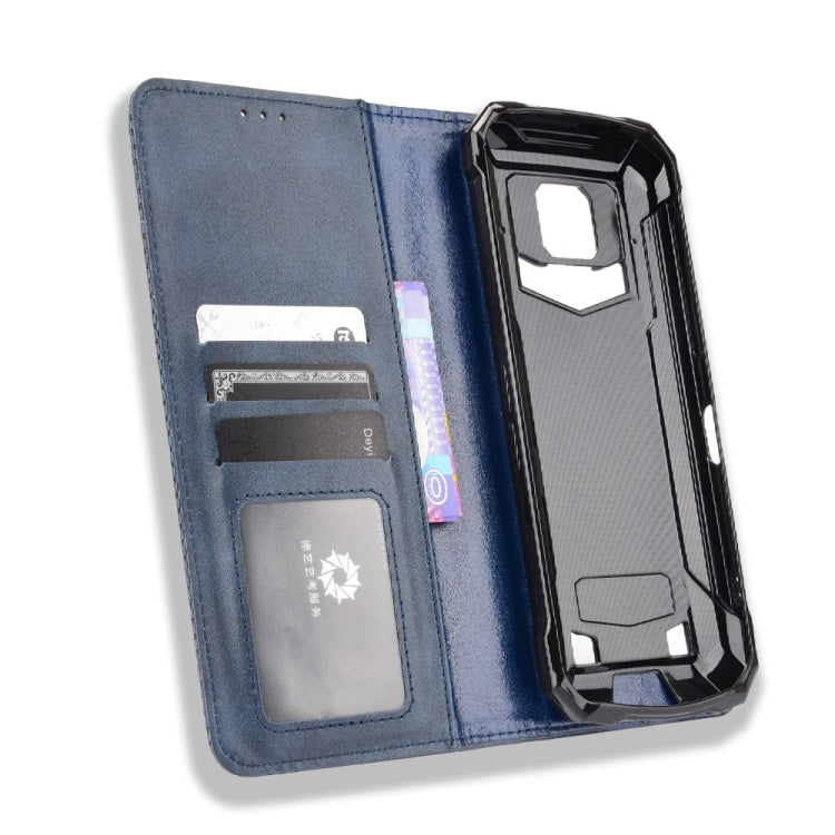 For Doogee S88 Plus / S88 Pro Magnetic Buckle Retro Crazy Horse Texture Horizontal Flip Leather Case with Holder & Card Slots & Photo Frame(Blue)