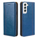 For Samsung Galaxy S22+ 5G Grid Texture Magnetic PU + TPU Horizontal Flip Leather Case with Holder & Card Slot(Blue)