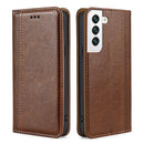For Samsung Galaxy S22+ 5G Grid Texture Magnetic PU + TPU Horizontal Flip Leather Case with Holder & Card Slot(Brown)