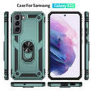For Samaung Galaxy S22 5G Shockproof TPU + PC Protective Case with 360 Degree Rotating Holder(Dark Green)