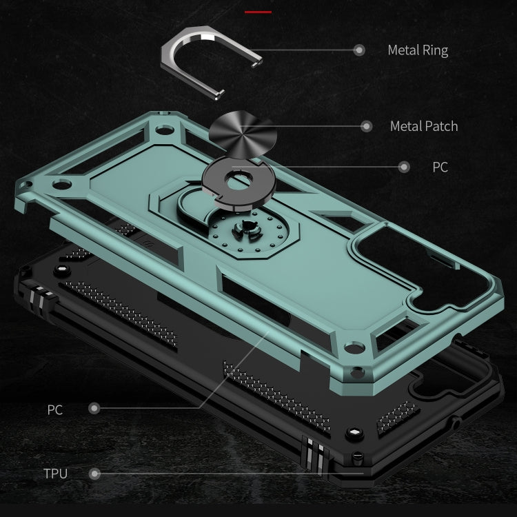 For Samaung Galaxy S22 5G Shockproof TPU + PC Protective Case with 360 Degree Rotating Holder(Dark Green)