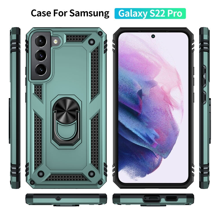 For Samaung Galaxy S22+ 5G Shockproof TPU + PC Protective Case with 360 Degree Rotating Holder(Dark Green)