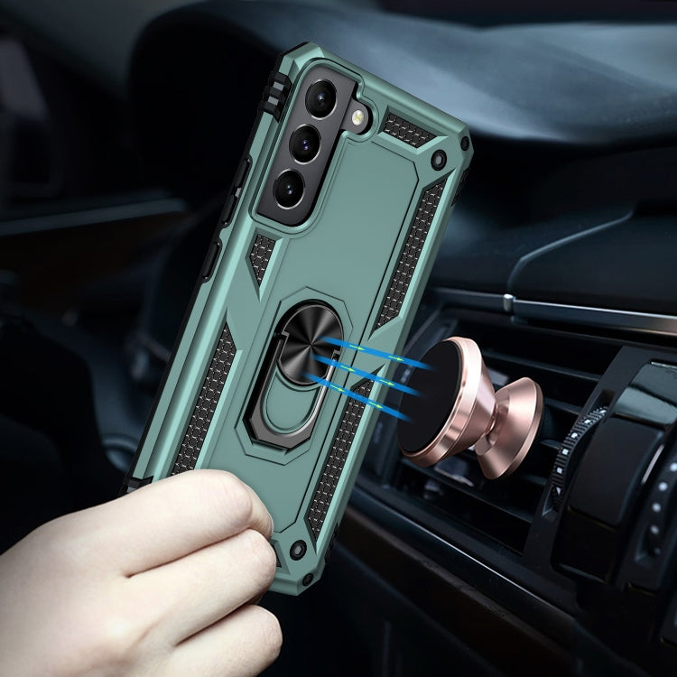For Samaung Galaxy S22+ 5G Shockproof TPU + PC Protective Case with 360 Degree Rotating Holder(Dark Green)