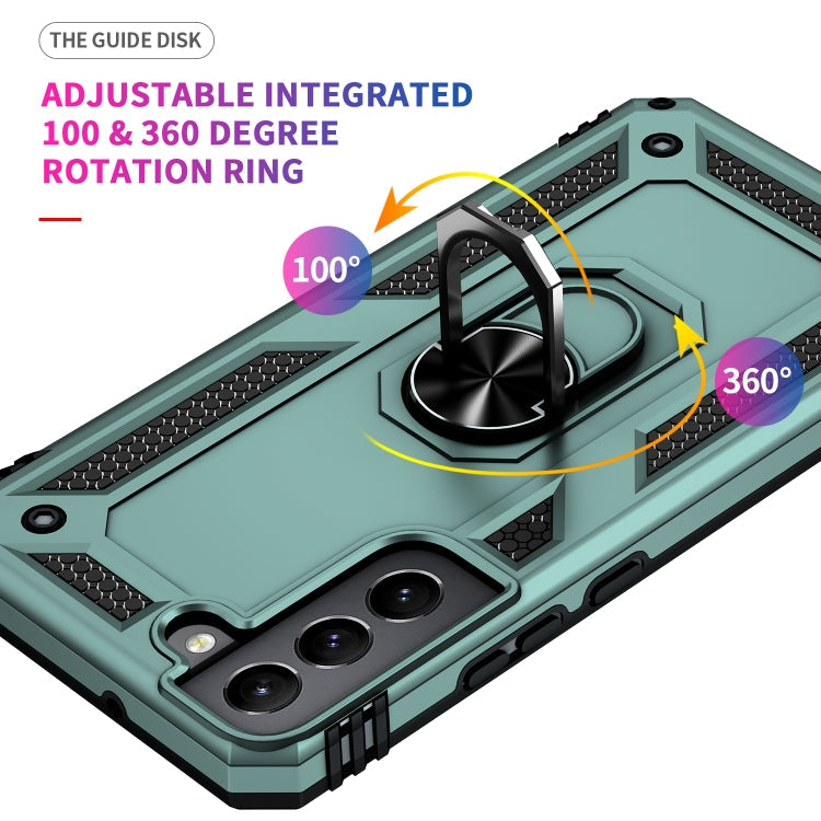For Samaung Galaxy S22+ 5G Shockproof TPU + PC Protective Case with 360 Degree Rotating Holder(Dark Green)