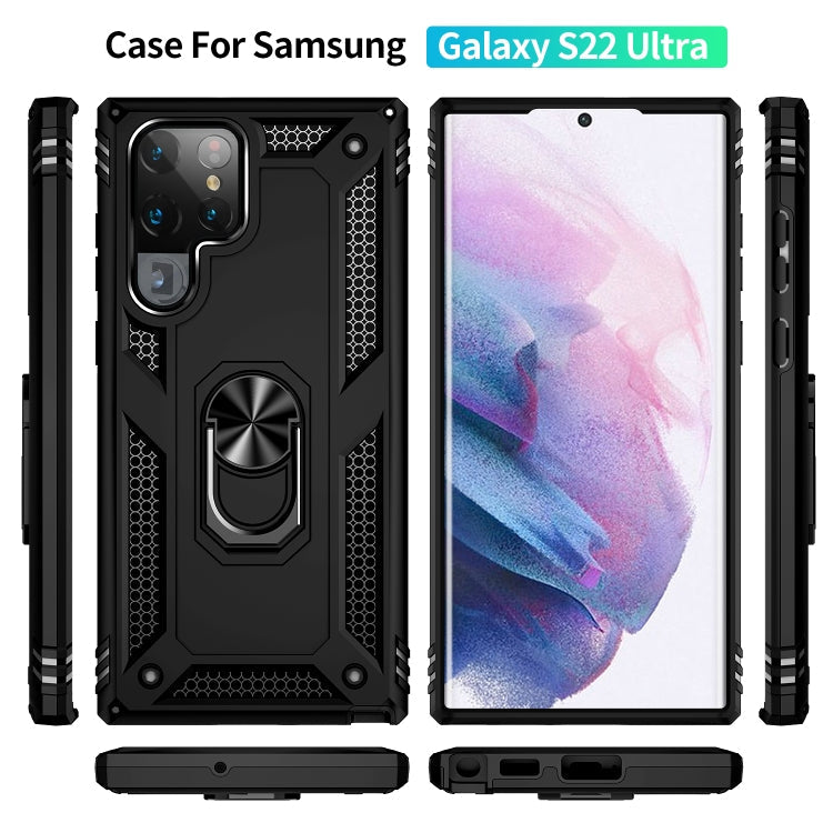 For Samaung Galaxy S22 Ultra 5G Shockproof TPU + PC Protective Case with 360 Degree Rotating Holder(Black)