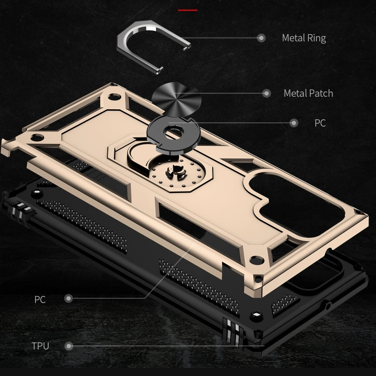 For Samaung Galaxy S22 Ultra 5G Shockproof TPU + PC Protective Case with 360 Degree Rotating Holder(Gold)