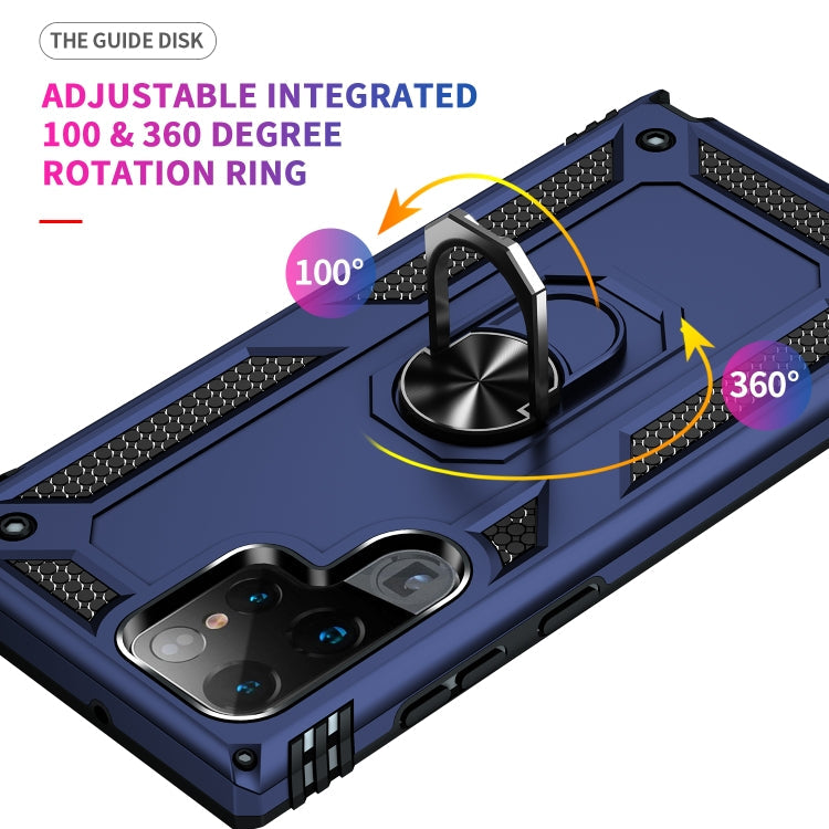 For Samaung Galaxy S22 Ultra 5G Shockproof TPU + PC Protective Case with 360 Degree Rotating Holder(Blue)