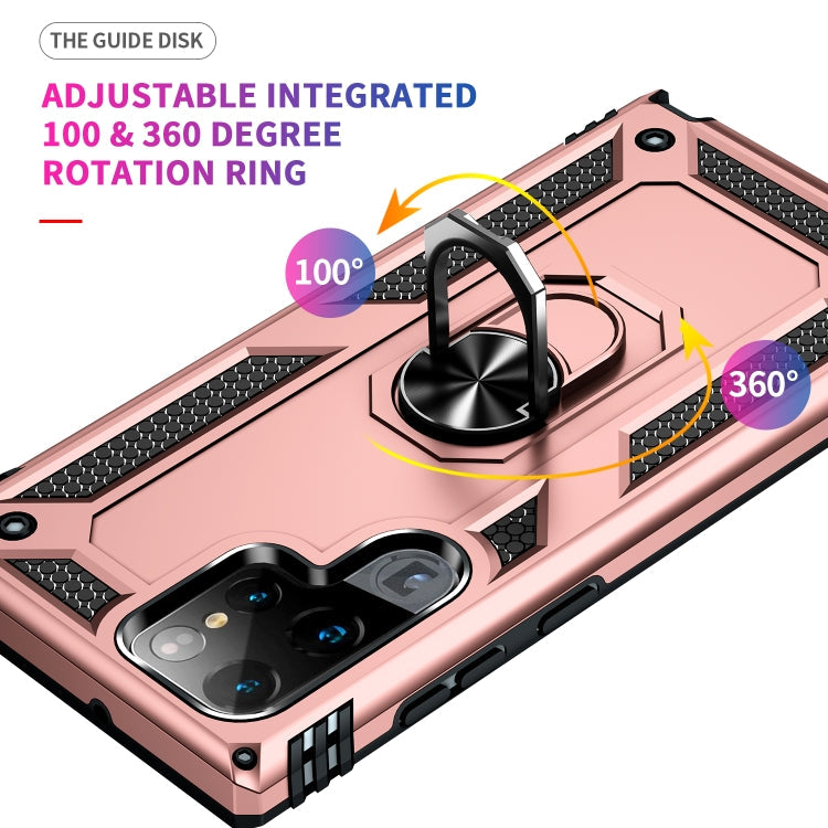For Samaung Galaxy S22 Ultra 5G Shockproof TPU + PC Protective Case with 360 Degree Rotating Holder(Rose Gold)