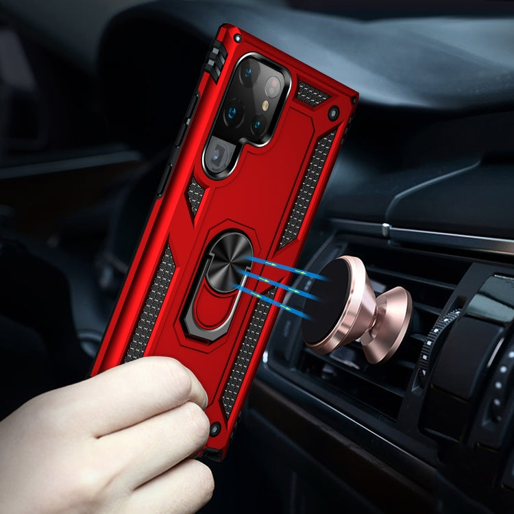 For Samaung Galaxy S22 Ultra 5G Shockproof TPU + PC Protective Case with 360 Degree Rotating Holder(Red)
