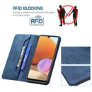 For Samsung Galaxy A32 4G Magnetic RFID Blocking Anti-Theft Leather Case with Holder & Card Slots & Wallet(Blue)