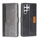 For Samsung Galaxy S22 Ultra 5G Retro Texture Contrast Color Side Buckle Horizontal Flip Leather Case with Holder & Card Slots & Wallet(Black)