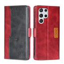 For Samsung Galaxy S22 Ultra 5G Retro Texture Contrast Color Side Buckle Horizontal Flip Leather Case with Holder & Card Slots & Wallet(Red)